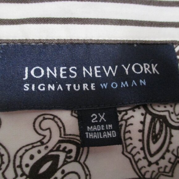 Jones New York top long sleeve button down brown and cream cotton blouse size 2x - Picture 2 of 8